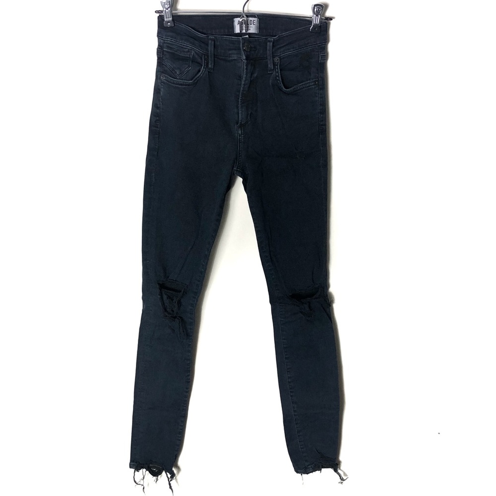 AGOLDE | Black Sophie Hi Rise Distressed Raw Hem Skinny Jeans in Ruthless SZ 25